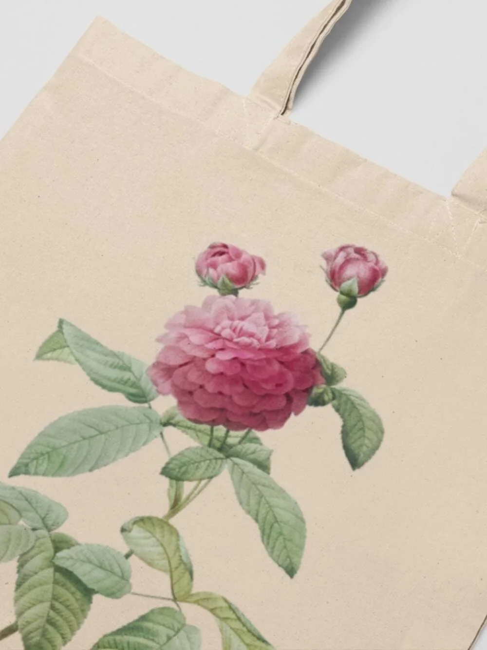 French Rose Vintage Floral Print Graphic Canvas Tote Bag